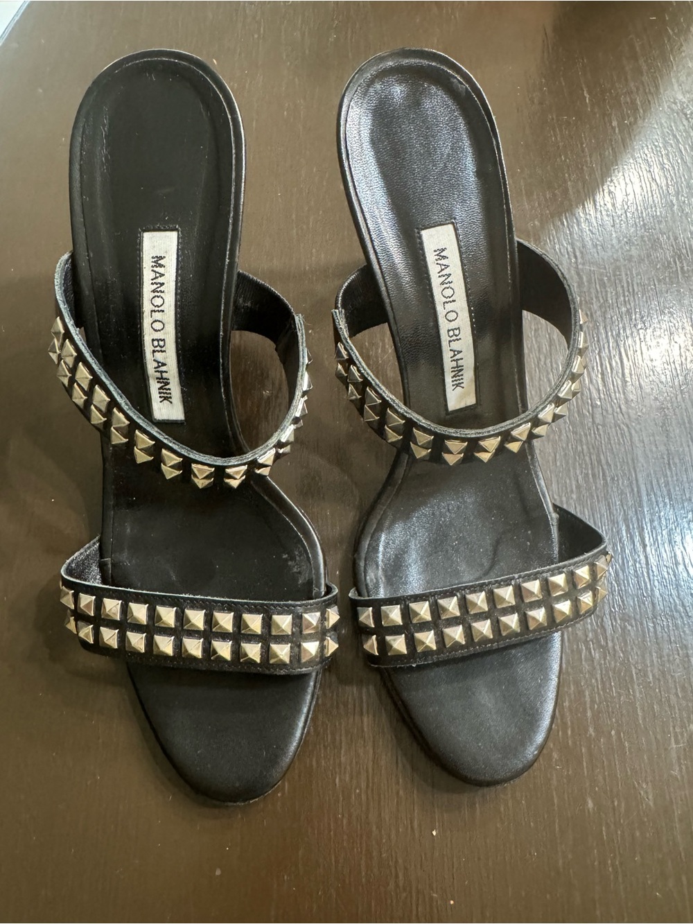 Manolo Blahnik Black heels with silver  Pyramid Studs